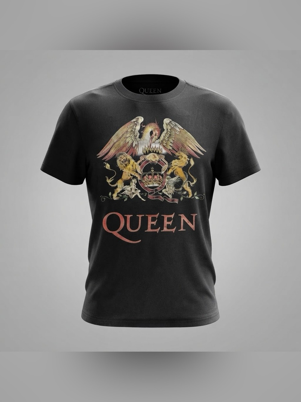 Queen Band Crest Graphic T-Shirt Mens Size XL Black Vintage Rock Tee